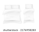 Single and double bed linen templates collection, 3d realistic vector illustration isolated on white background. Blank bedding or bedroom textile top view mockup.