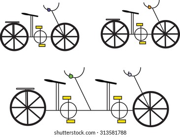 Single and double bicycles illustrations isolated on white background