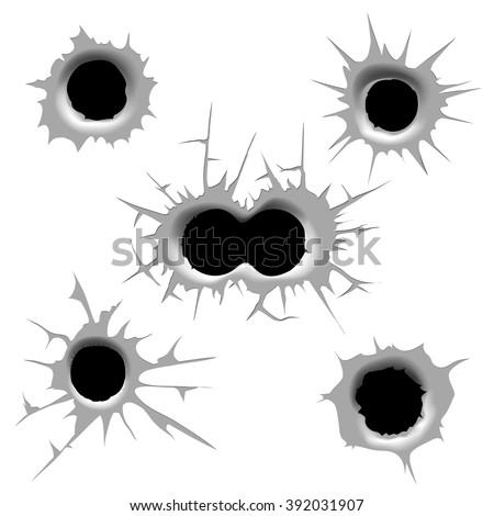 Single and double bullet holes on white background. Vector illustration