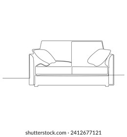 Single and double sofa continuous one line outline vector drawing and sofa with lamp or plant design art illustration
