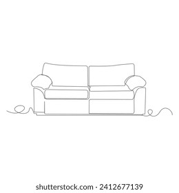 Single and double sofa continuous one line outline vector drawing and sofa with lamp or plant design art illustration