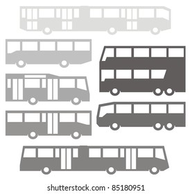 Single- and double-deck buses - Automotive vector silhouette illustration set in gray