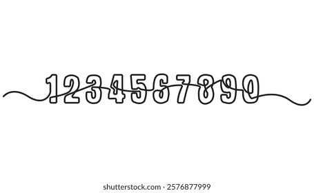 Single draw number set continuous one line drawing