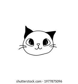 single drawing cute cat doodle for design of children's textiles, cards, covers, candy wrappers. Hand drawn vector illustration. Isolated on white background