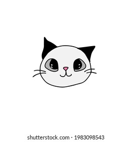 single drawing cute cat doodle for design of children's textiles, cards, covers, candy wrappers. Hand drawn vector illustration. Isolated on white background
