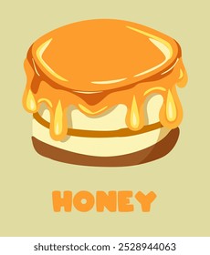 Un solo dibujo que sirve delicioso panqueque con miel. Sabor dulce natural. Día Nacional del Flapjack. Ilustración gráfica de diseño simple para Anuncio o Web, linda ilustración plana.