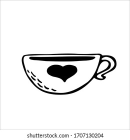 Single drawn Cup of tea. Concept for restaurant menu, postcards. Doodle vector illustration.