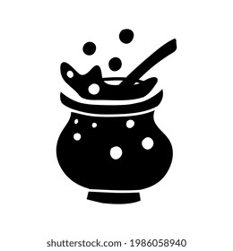 Single drawn Halloween caldron. Doodle vector illustration for greeting cards, posters, stickers and seasonal design. Isolated on white background
