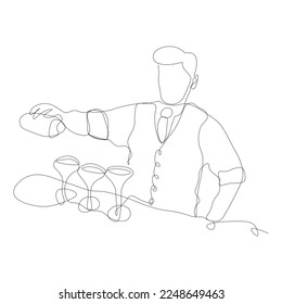 single drawn one line bartender Line art.