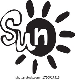 Single drawn sun icon element on a white isolated background.  Doodle vector illustration.  Element for greeting cards, posters, stickers and seasonal, logo.