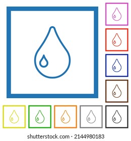 Single drop outline flat color icons in square frames on white background