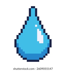 Single Drop of Water, Pixel Art Icon, Isolated