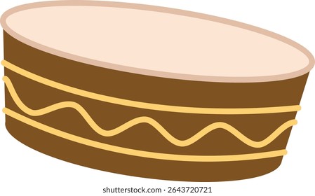 A single drum with decorative patterns in a flat art style. The percussion instrument is depicted with wavy lines and a smooth surface. Cartoon vector illustration.