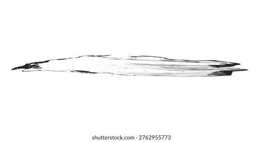 A single, dynamic black ink brush stroke with a textured, organic feel, isolated on a clean white background.