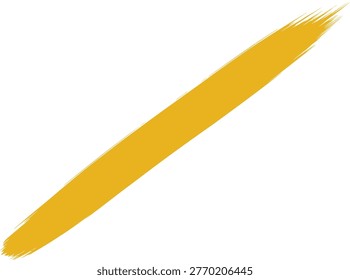 A single, dynamic golden yellow paintbrush stroke with textured, fibrous bristle ends, set against a clean, isolated white background for design flexibility.
