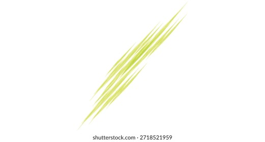 Un solo trazo de pincel amarillo dinámico con una apariencia texturizada y veteada sobre un fondo blanco limpio.