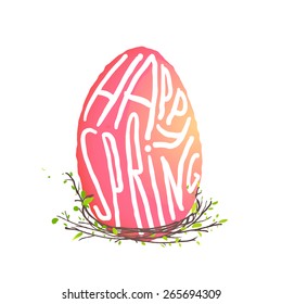 Single Easter Egg with Nest Floral Decoration in Watercolor Style. Easter Egg decorative design with hand lettering. Vector illustration EPS10.