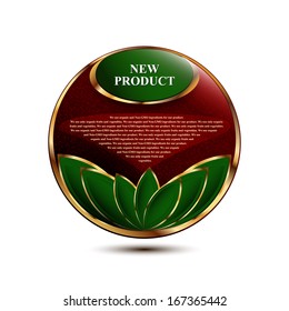 Single eco label with green leaves on the white background 
