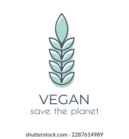 Icono ecológico único en estilo minimalista Hojas verdes sobre fondo blanco con texto