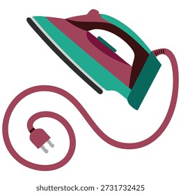 Single electric iron plugged into socket vector illustration isolated