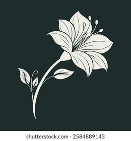 A single elegant and light color flower with petals on a dark green background