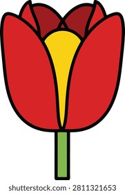 Single Elegant Tulip Flower Head Featuring Clean Outlines on a Simple Minimalist Flat White Background