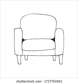 Single element of armchair in doodle set. Home office. Hand drawn vector illustration for cards, posters, stickers and professional design.
