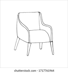 Single element of armchair in doodle set. Home office. Hand drawn vector illustration for cards, posters, stickers and professional design.