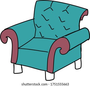 Single element of armchair in doodle style. Home office chair concept. Hand drawn vector illustration for cards, posters, stickers and professional design.