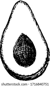 Un elemento, aguacate, ilustración de doodle dibujado a mano en vector. Dibujo a mano de la comida.Diseño para embalaje, bodas, tejidos, textiles, papel pintado, sitio web, postales.