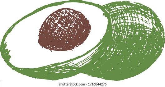 Single element, avocado, hand-draw doodle illustration in vector. Food hand drawn illustration.Design for packaging, weddings, fabrics, textiles, wallpaper, website, postcards.
