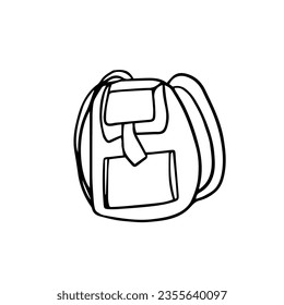 Einzelnes Element des Rucksacks im Doodle-Stil. Schule, Reisen. Handgezeichnete Vektorgrafik für Poster, Aufkleber und saisonale Gestaltung. 