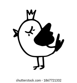Un solo elemento. Ave. Obtenido a mano. Doodle, boceto, icono. Ilustración vectorial al estilo de las caricaturas. Para diseños, impresiones, tarjetas, logotipos. Aislado sobre un fondo blanco.