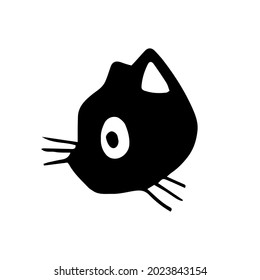 Single element black cat in doodle style. Doodle vector illustration. Cute element for greeting cards, posters, stickers and seasonal design. Isolated on white background