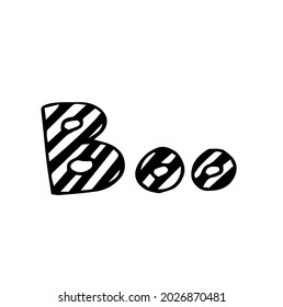 Un solo elemento "Boo" en estilo doodle para Halloween. Ilustración del vector Doodle. Elemento personalizado para tarjetas de felicitación, carteles, pegatinas y diseño estacional. Aislado sobre fondo blanco