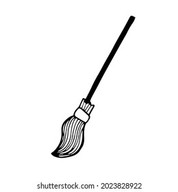 Single element broom in doodle style. Doodle vector illustration, for home and witch. Cute element for greeting cards, posters, stickers and seasonal design. Isolated on white background