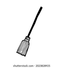 Single element broom in doodle style. Doodle vector illustration, for home. Cute element for greeting cards, posters, stickers and seasonal design. Isolated on white background
