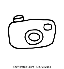 Single element of camera in summer doodle set. Hand drawn vector illustration for greeting cards, posters, stickers and seasonal design.