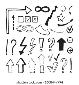 Single element of checkbox and arrows in doodle business set. Hand drawn vector illustration for cards, posters, stickers and professional design.