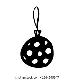 Un solo elemento. bola de Navidad. Caricatura de juguete de árbol de Navidad. Dibujado a mano. Doodle, boceto, icono. Ilustración vectorial para tarjetas de felicitación, impresiones, banners y diseños estacionales. Sobre un fondo blanco.