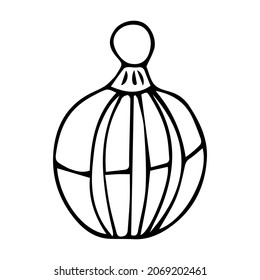Single element. Christmas ball. Cartoon Christmas tree toy. Hand drawn. Doodle, sketch, icon. Vector illustration for greeting cards, prints, banners and seasonal designs. On a white background.