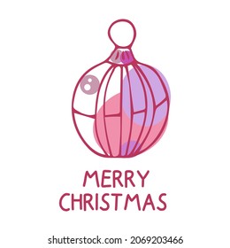 Un solo elemento. bola de Navidad. Caricatura de juguete de árbol de Navidad. Dibujado a mano. Doodle, boceto, icono. Ilustración vectorial para tarjetas de felicitación, impresiones, banners y diseños estacionales. Sobre un fondo blanco.