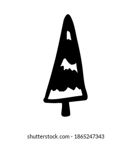Einzelelement. Weihnachtsbaum. Spruce, Kiefer, Holz. Handgezeichnet. Doodle, Skizze, Symbol. Vektorgrafik für Grußkarten, Drucke, Banner und saisonale Designs. Auf weißem Hintergrund.