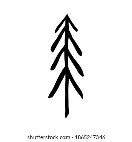 Single element. Christmas tree. Spruce, pine, wood. Hand drawn. Doodle, sketch, icon. Vector illustration for greeting cards, prints, banners and seasonal designs. On a white background.