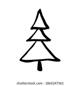 Einzelelement. Weihnachtsbaum. Spruce, Kiefer, Holz. Handgezeichnet. Doodle, Skizze, Symbol. Vektorgrafik für Grußkarten, Drucke, Banner und saisonale Designs. Auf weißem Hintergrund.
