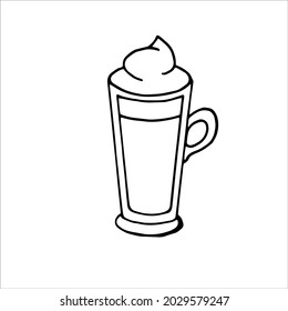 Single element coffee with cream in doodle style. Doodle vector illustration for cafe, coffee shop, kitchen. Cute element for stickers and seasonal design. Isolated on white background