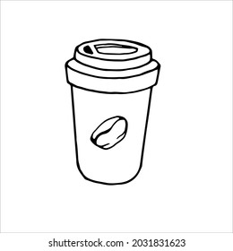 Single Element Coffee To Go In Doodle Style. Doodle Vector Illustration For Cafe, Coffee Shop, Kitchen. Cute Element For Stickers And Seasonal Design. Isolated On White Background