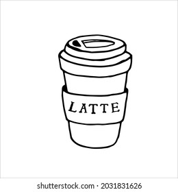 Single Element Coffee To Go In Doodle Style. Doodle Vector Illustration For Cafe, Coffee Shop, Kitchen. Cute Element For Stickers And Seasonal Design. Isolated On White Background