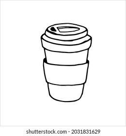 Single Element Coffee To Go In Doodle Style. Doodle Vector Illustration For Cafe, Coffee Shop, Kitchen. Cute Element For Stickers And Seasonal Design. Isolated On White Background