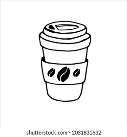 Single Element Coffee To Go In Doodle Style. Doodle Vector Illustration For Cafe, Coffee Shop, Kitchen. Cute Element For Stickers And Seasonal Design. Isolated On White Background